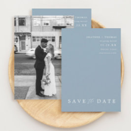Dusty Blue Modern Weddenschap Foto bewaart de data Kaart