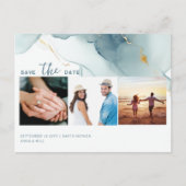 Dusty Blue Modern Wedding 3 foto's Save the Date Briefkaart (Voorkant)