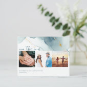 Dusty Blue Modern Wedding 3 foto's Save the Date Briefkaart (Staand voorkant)