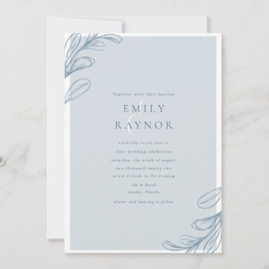 Dusty Blue Modern Wedding Invitation Kaart (Voorkant)
