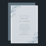 Dusty Blue Modern Wedding Invitation Kaart<br><div class="desc">Moderne,  stoffige blauwe trouwuitnodiging met een rand met bladdesign en een mengsel van klassieke lettertypen.</div>