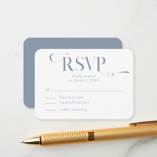 Dusty Blue Modern Wedding RSVP Enclosure Card Informatiekaartje (Voorkant / Achterkant in situ)