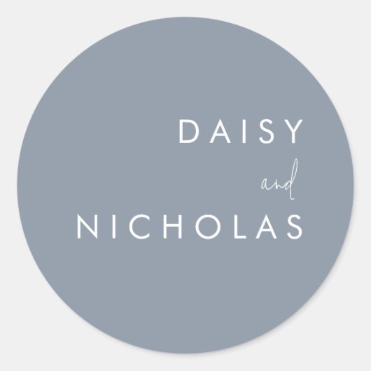 Dusty Blue Modern Wedding Verloving Ronde Sticker (Voorkant)