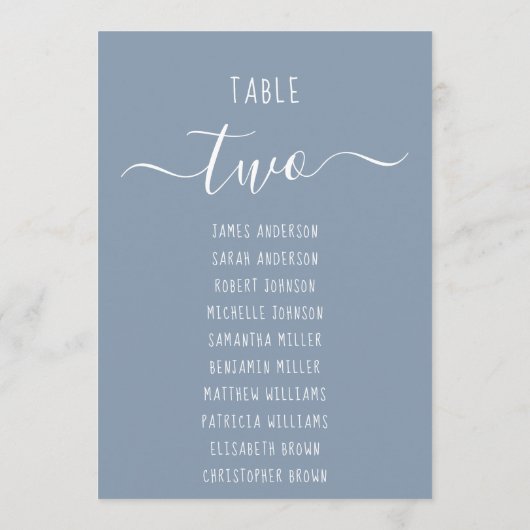 Dusty Blue Modern White Script Seating Chart Card (Achterkant)