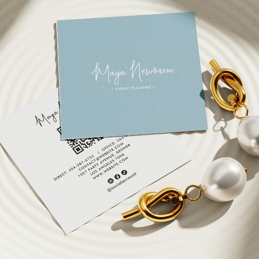 DUSTY BLUE Moderne CHIC Minimale QR-code Vierkante Visitekaartje