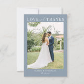 Dusty Blue Moderne Elegante Trouwfoto Dank u Bedankkaart (Voorkant)