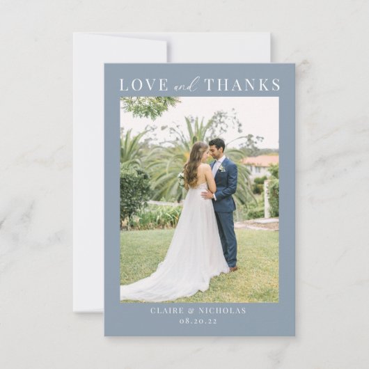 Dusty Blue Moderne Elegante Trouwfoto Dank u Bedankkaart (Voorkant)