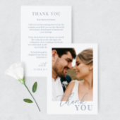 Dusty Blue Moderne Elegante Trouwfoto Dank u Bedankkaart