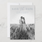 Dusty Blue Moderne Elegante Trouwfoto Save The Date (Voorkant)