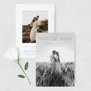 Dusty Blue Moderne Elegante Trouwfoto Save The Date
