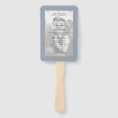 Dusty Blue Moderne Foto Gouden Hart Trouwprogramma Handwaaier (Voorkant)