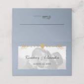 Dusty Blue Moderne Foto Gouden Harten Bruiloft Plaatskaartje (Buitenkant ongevouwen)