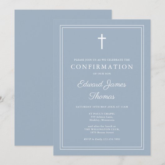 Dusty Blue Moderne Grensbevestiging Kaart (Voorkant / Achterkant)