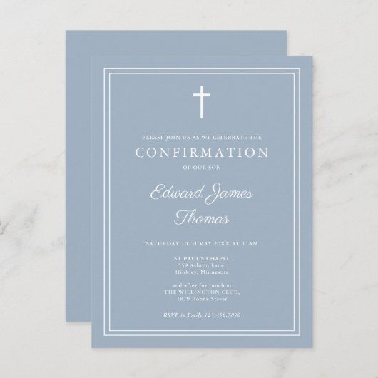 Dusty Blue Moderne Grensbevestiging Uitnodiging (Voorkant / Achterkant)