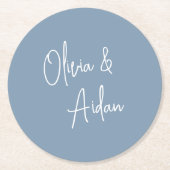 Dusty Blue | Moderne handgeschreven bruiloft voor Ronde Kartonnen Onderzetter (Voorkant)
