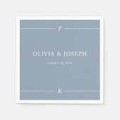 Dusty Blue | Moderne lijnen en monogram bruiloft Servet (Voorkant)