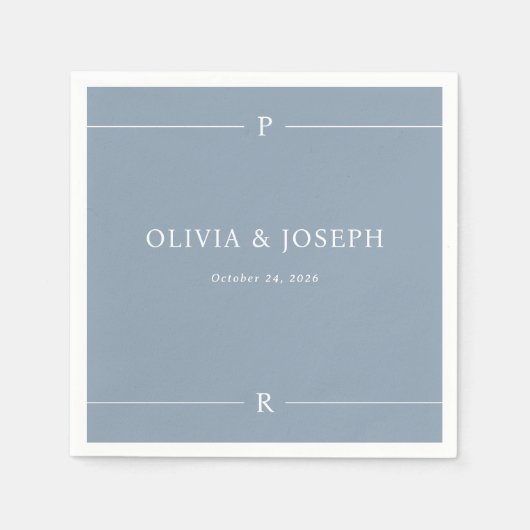 Dusty Blue | Moderne lijnen en monogram bruiloft Servet (Voorkant)