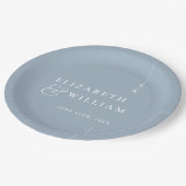 Dusty Blue Moderne Minimalistische Monogram Huweli Papieren Bordje (Gekanteld)