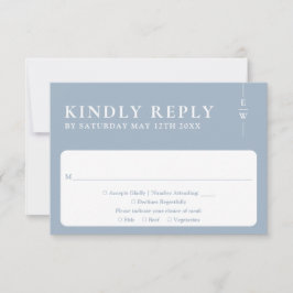 Dusty Blue Moderne Minimalistische Monogram Huweli RSVP Kaartje