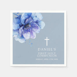 Dusty Blue Moderne Waterverf Bloemen Heilige Commu Servet
