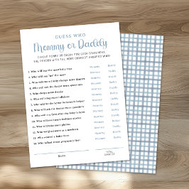 Dusty Blue Mommy or Daddy Baby Shower Game Card Advieskaart