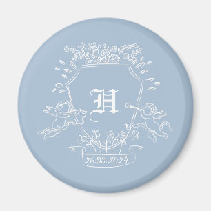 Dusty Blue Monogram Baby shower Favor Magneet