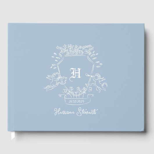 Dusty Blue Monogram Baby shower Gastenboek (Voorkant)