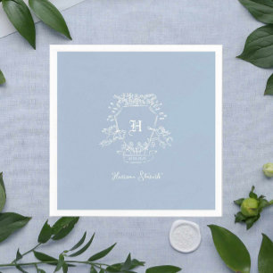 Dusty Blue Monogram Baby showers servetten