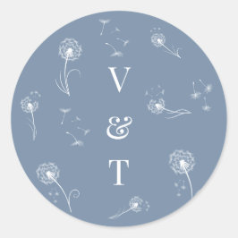 Dusty Blue Monogram Bloemen Trouwen Ronde Sticker
