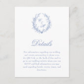 Dusty Blue Monogram Botanic Wreath Wedding Details Informatiekaartje (Voorkant)