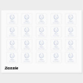 Dusty Blue Monogram Botanica Krans Retouradres Vierkante Sticker (Vel)
