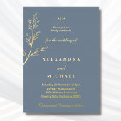 Dusty Blue Monogram Botanisch Minimalistisch Goud Folie Uitnodiging