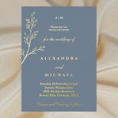 Dusty Blue Monogram Botanisch Minimalistisch Goud Folie Uitnodiging