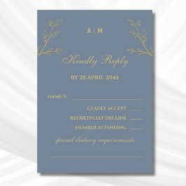 Dusty Blue Monogram Botanische bruiloft RSVP Kaart