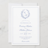 Dusty Blue Monogram Botanische Krans Alles In Een Kaart (Voorkant)