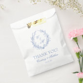 Dusty Blue Monogram Botanische Krans Bedankt Bedankzakje (Gezegeld)