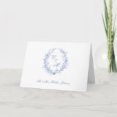 Dusty Blue Monogram Botanische Krans Trouwen Bedankkaart (Voorkant)