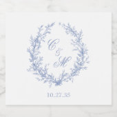 Dusty Blue Monogram Botanische Krans Trouwen Bier Etiket (Enkel label)