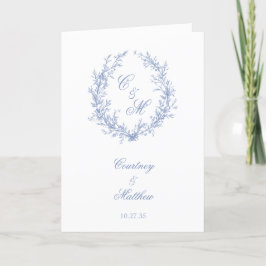 Dusty Blue Monogram Botanische Krans Trouwen Programma
