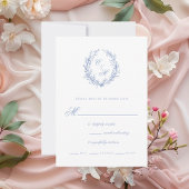 Dusty Blue Monogram Botanische Krans Trouwen RSVP Kaartje