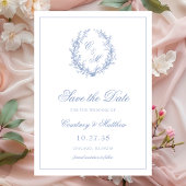 Dusty Blue Monogram Botanische Krans Trouwen Save The Date