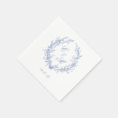 Dusty Blue Monogram Botanische Krans Trouwen Servet (Hoek)