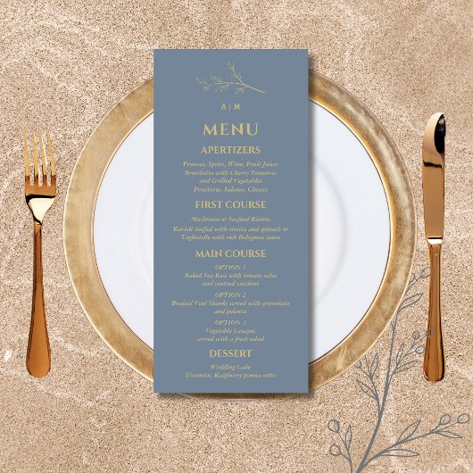 Dusty Blue Monogram Botanische Minimalistische Huw Menu