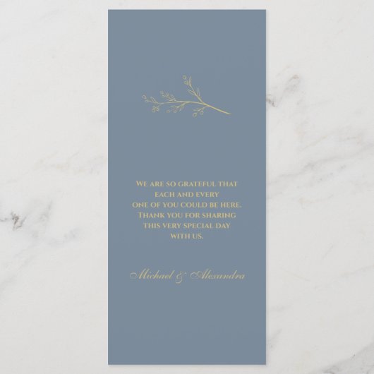 Dusty Blue Monogram Botanische Minimalistische Huw Menu (Achterkant)