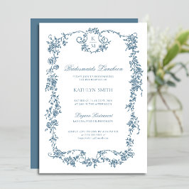 Dusty Blue Monogram  Bruidsmeisjes Luncheon Kaart