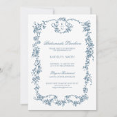 Dusty Blue Monogram  Bruidsmeisjes Luncheon Kaart (Voorkant)