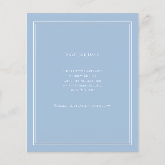 Dusty blue monogram budget wedding Save the Date Flyer (Achterkant)