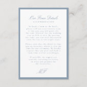 Dusty Blue Monogram Classic Wedding Details Info Informatiekaartje (Voorkant)