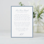 Dusty Blue Monogram Classic Wedding Details Info Informatiekaartje (Staand voorkant)