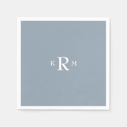Dusty Blue Monogram Cocktail Napkins Servet (Voorkant)